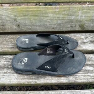 Vintage Reef Fanning Black Flip Flops Mens Size 11 Sandals Bottle Opener Y2K